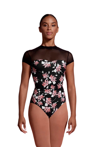 BLOCH MIRELLA JARDIN MOCK NECK PRINTED WOMENS CAP SLEEVE LEOTARD
