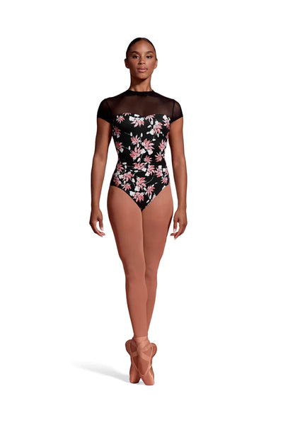 BLOCH MIRELLA JARDIN MOCK NECK PRINTED WOMENS CAP SLEEVE LEOTARD