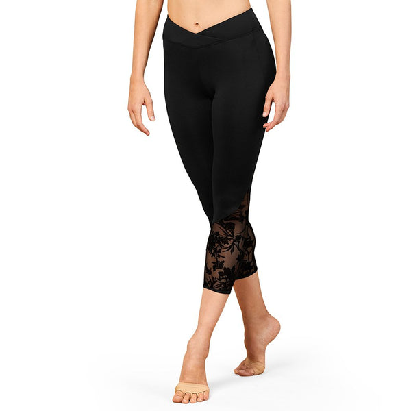 BLOCH BORDEAUX FLORAL MESH PANEL 7/8 LEGGING