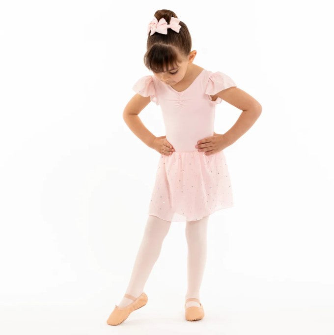SUMI SEQUIN FLUTTER SLEEVE SKIRTED LEOTARD