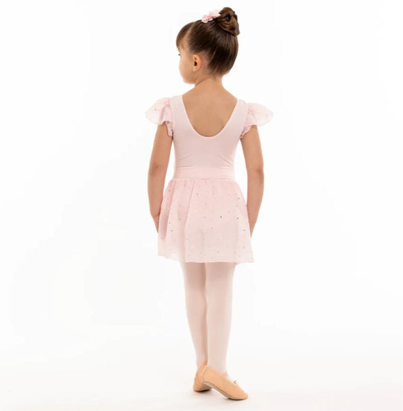 SUMI SEQUIN FLUTTER SLEEVE SKIRTED LEOTARD