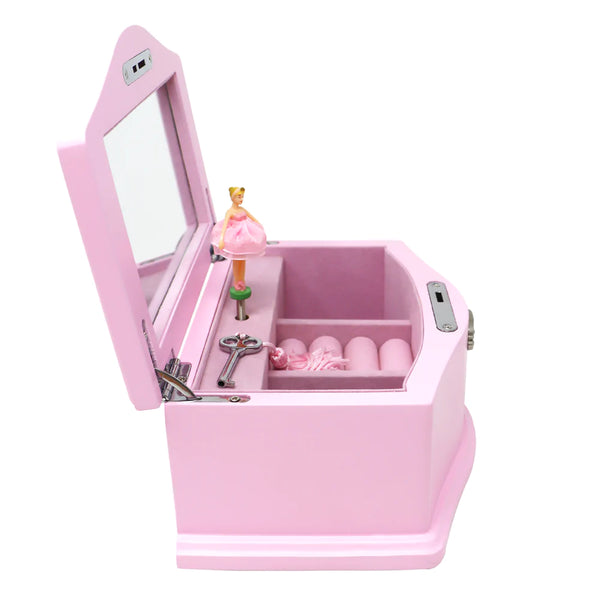 WOODEN BALLERINA LUXURY MUSICAL JEWELLERY BOX WITH LOCK & KEY