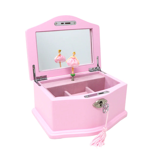 WOODEN BALLERINA LUXURY MUSICAL JEWELLERY BOX WITH LOCK & KEY